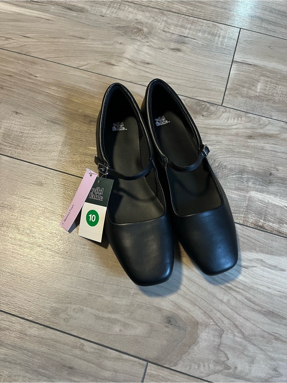 NWT Wild Fable Elsa Mary Jane Ballet Flats Black Square Toe Size 10 Women’s
